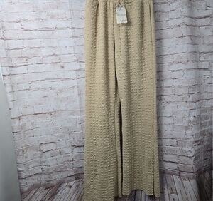 Hem & Thread Beige Textured Wide Leg Pants